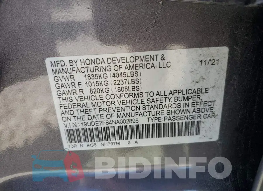 19UDE2F84NA002896 Photo# 13