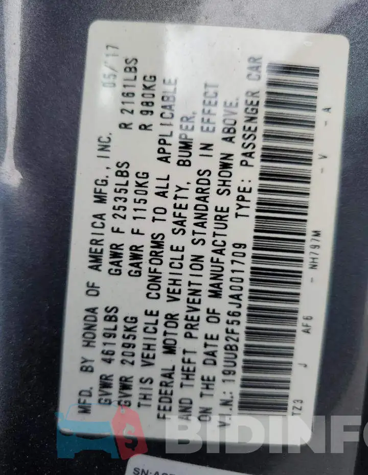 19UUB2F56JA001709 Photo# 12