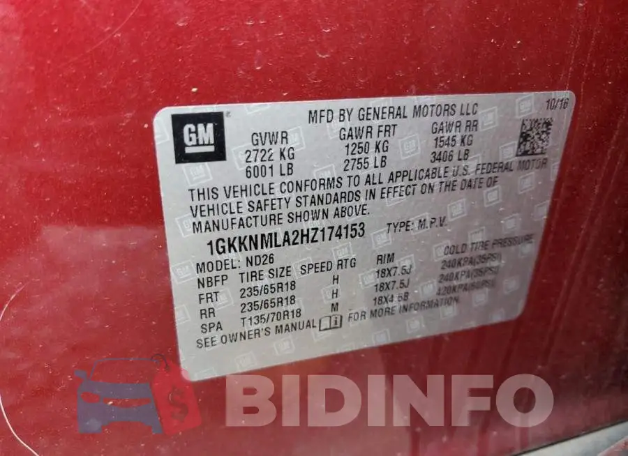 1GKKNMLA2HZ174153 Photo# 13