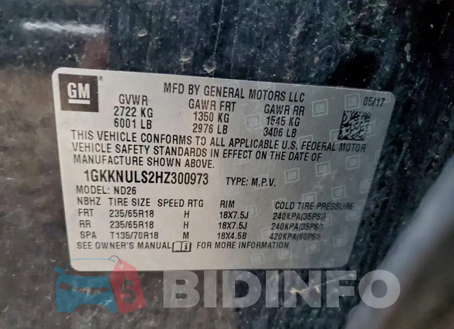 1GKKNULS2HZ300973 Photo# 13