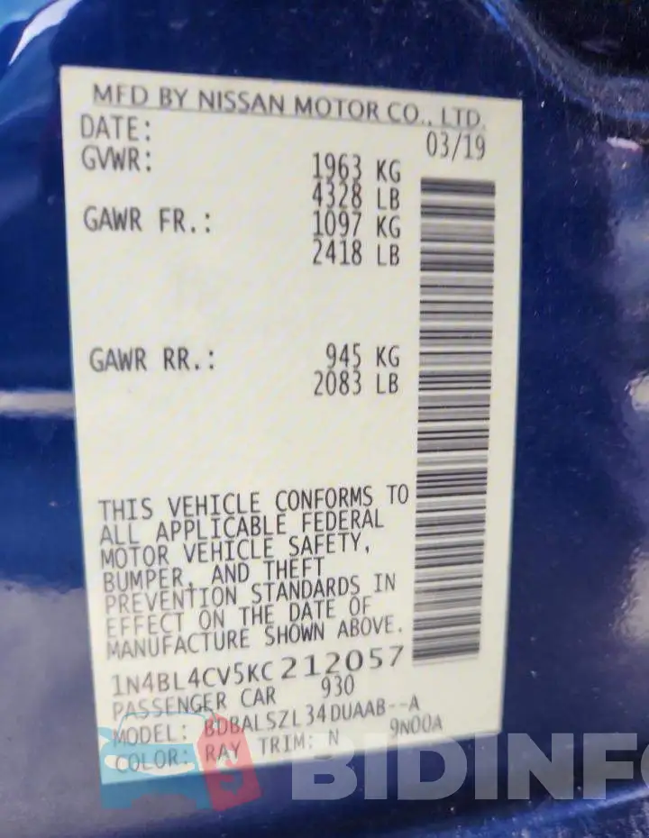 1N4BL4CV5KC212057 Photo# 12