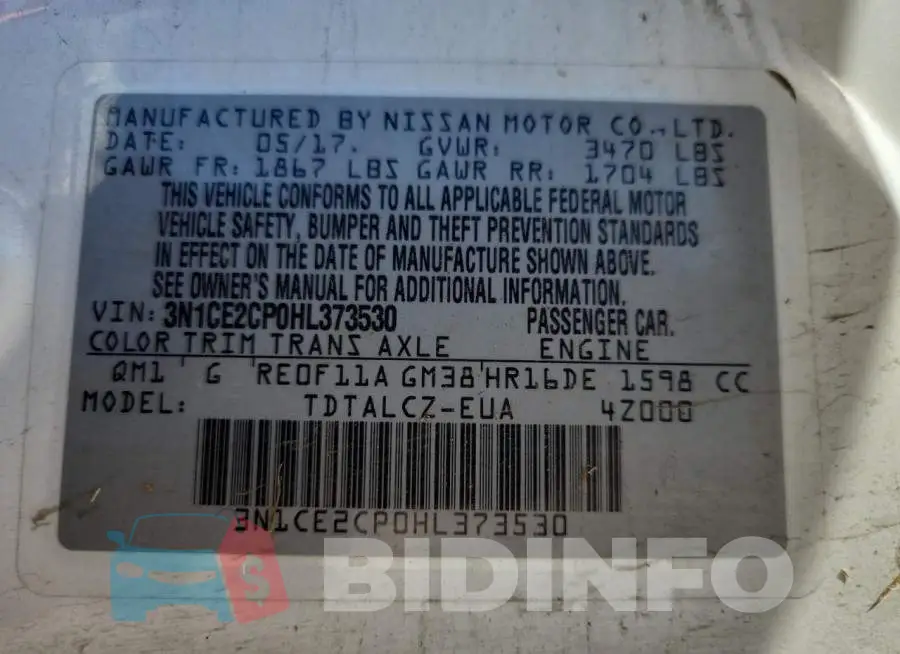 3N1CE2CP0HL373530 Photo# 12