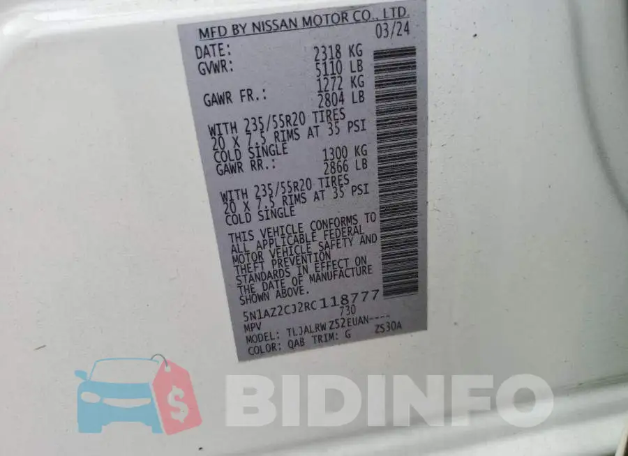 5N1AZ2CJ2RC118777 Photo# 12