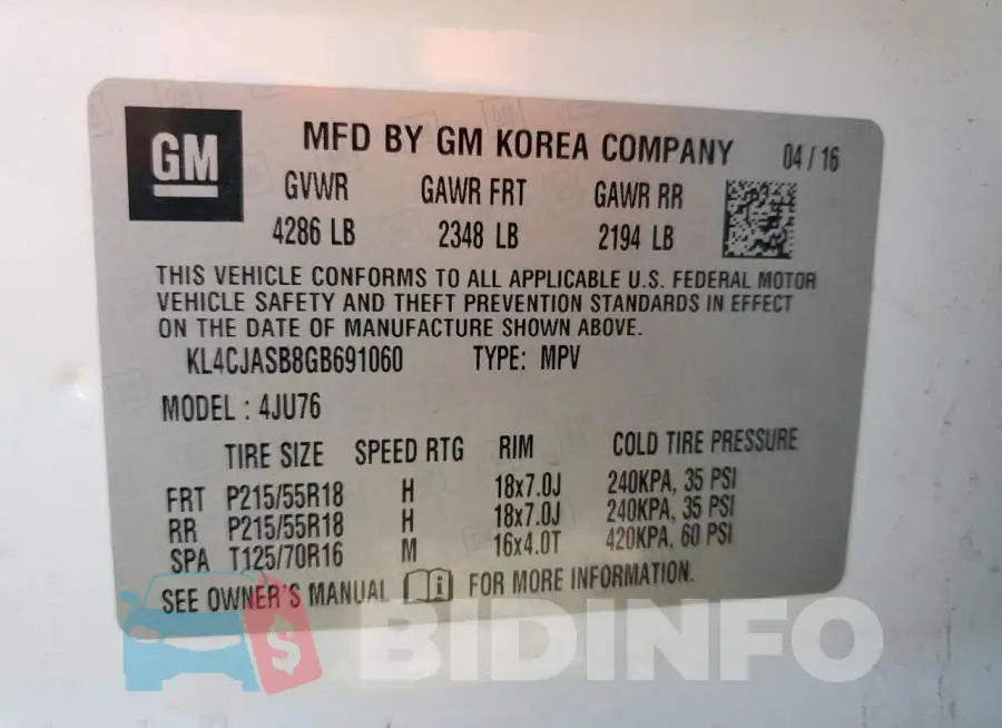KL4CJASB8GB691060 Photo# 14