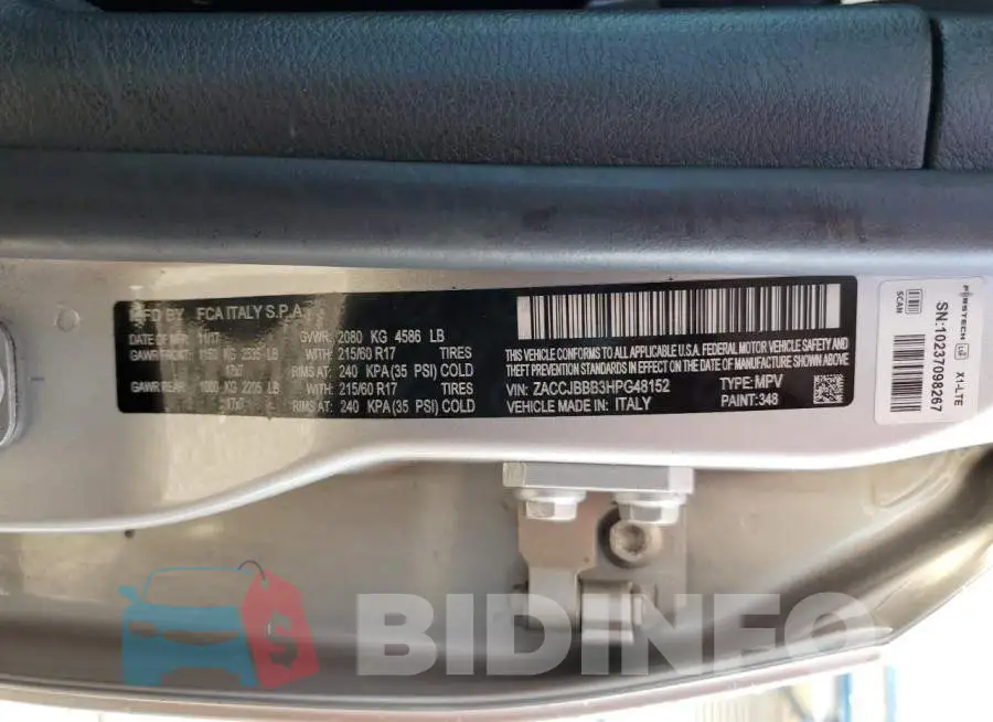ZACCJBBB3HPG48152 Photo# 13