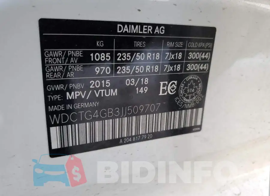 WDCTG4GB3JJ509707 Photo# 14