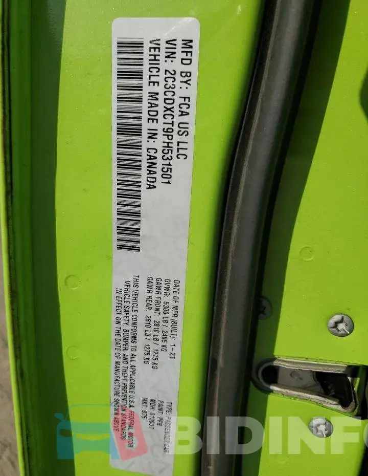 2C3CDXCT9PH531501 Photo# 13