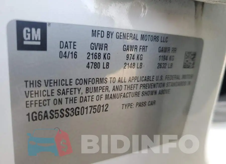 1G6AS5SS3G0175012 Photo# 13
