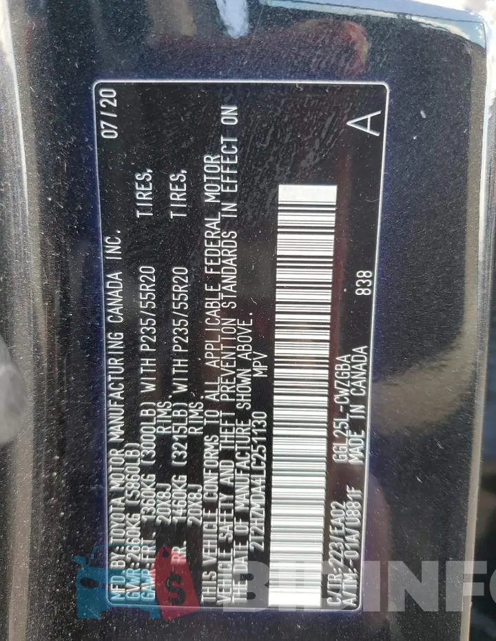 2T2HZMDA4LC251130 Photo# 12