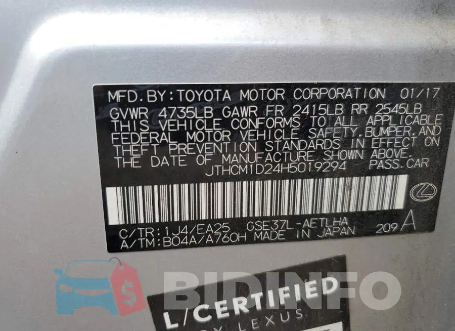 JTHCM1D24H5019294 Photo# 12