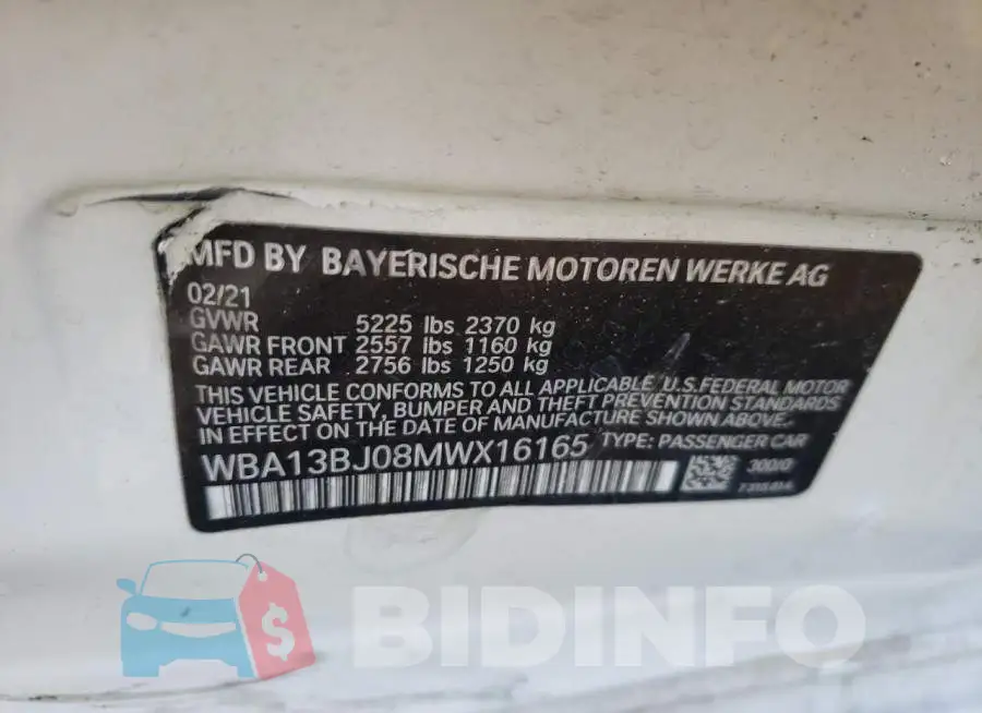 WBA13BJ08MWX16165 Photo# 13
