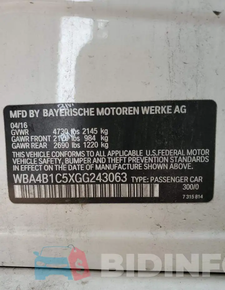 WBA4B1C5XGG243063 Photo# 12