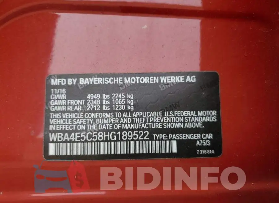 WBA4E5C58HG189522 Photo# 12