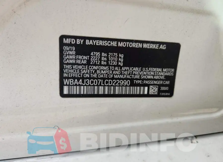 WBA4J3C07LCD22990 Photo# 12