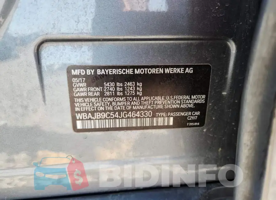 WBAJB9C54JG464330 Photo# 12