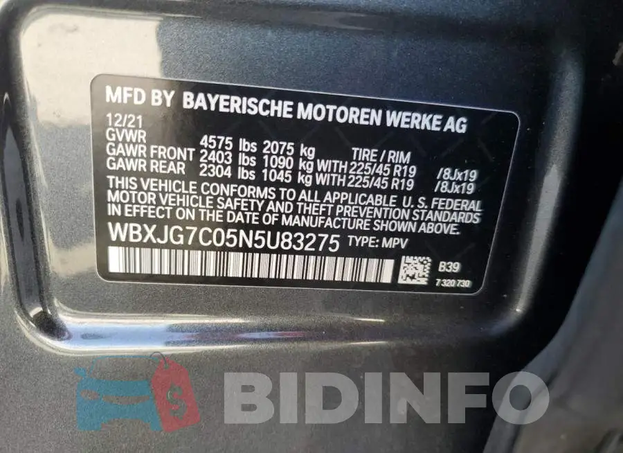 WBXJG7C05N5U83275 Photo# 13