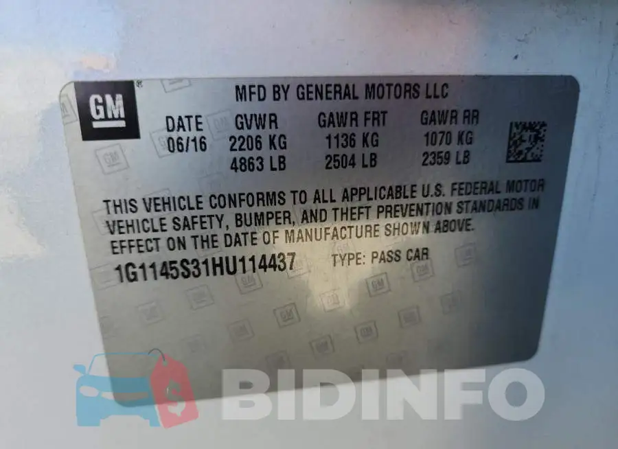 1G1145S31HU114437 Photo# 12