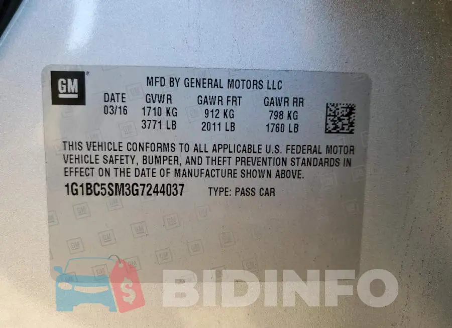 1G1BC5SM3G7244037 Photo# 12