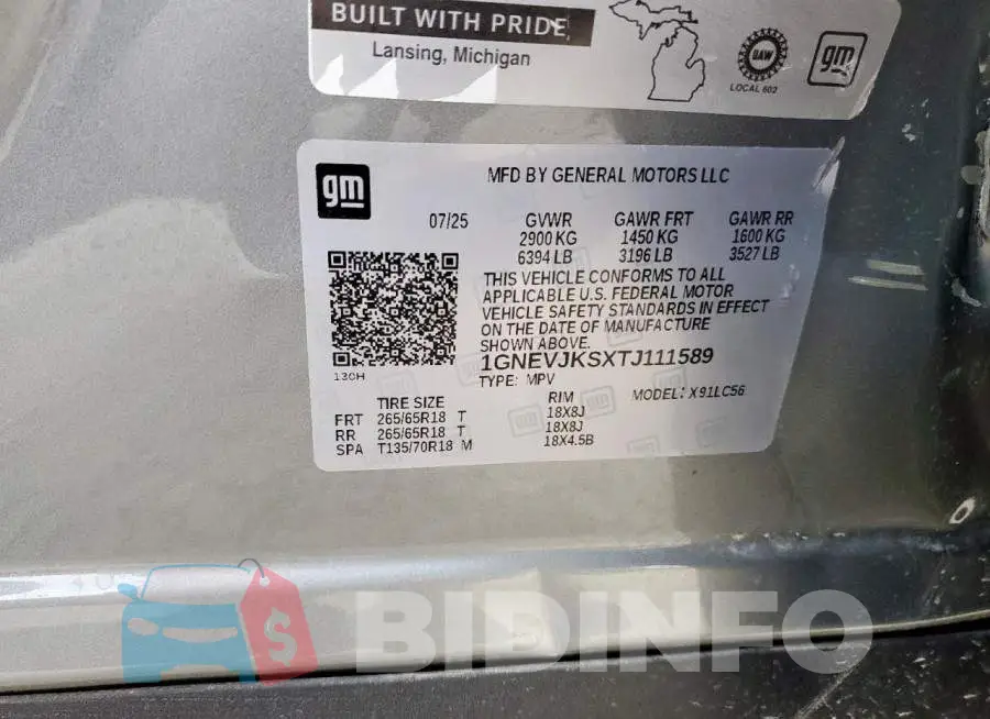 1GNEVJKSXTJ111589 Photo# 13