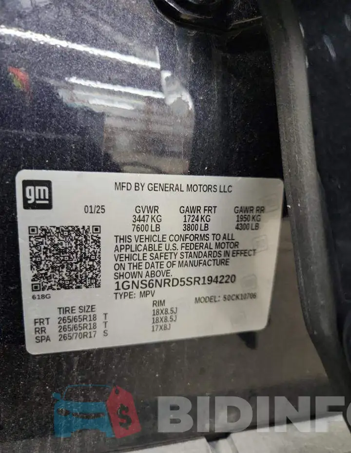 1GNS6NRD5SR194220 Photo# 13