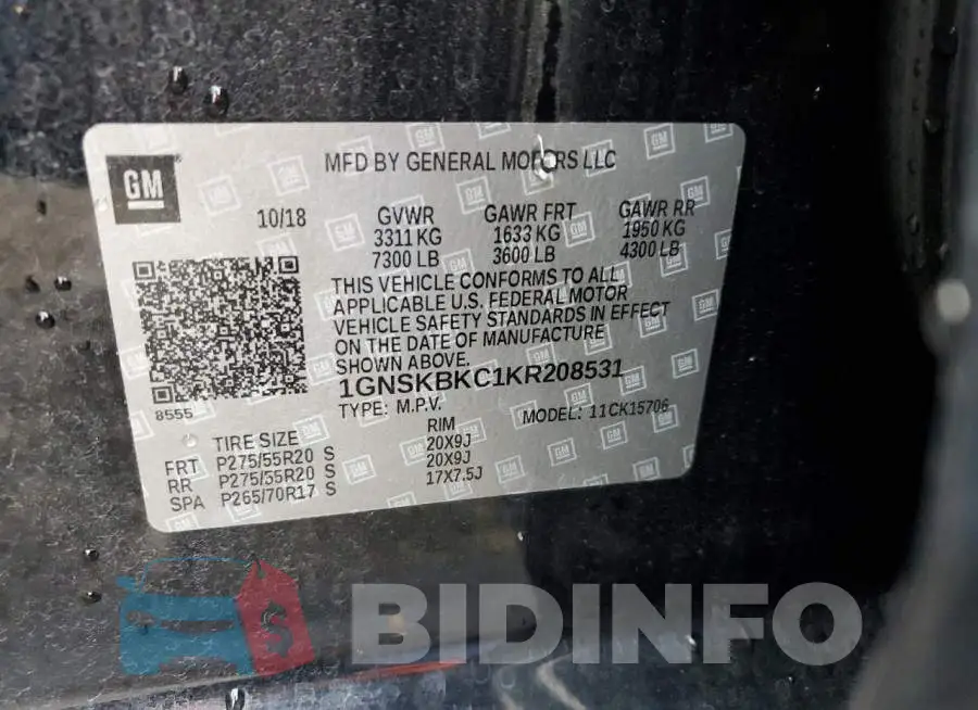 1GNSKBKC1KR208531 Photo# 13