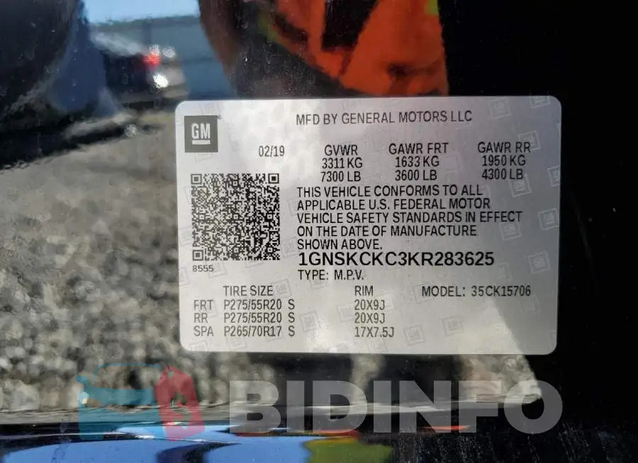1GNSKCKC3KR283625 Photo# 13