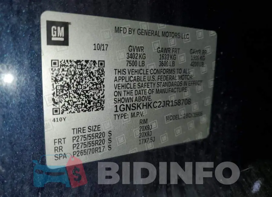1GNSKHKC2JR158708 Photo# 14