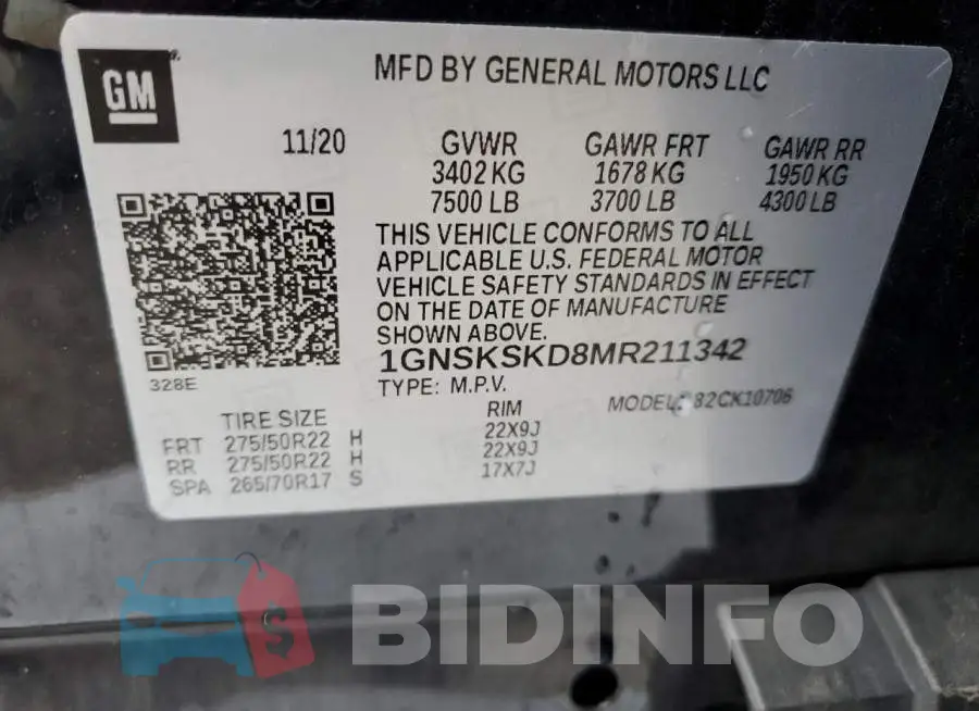 1GNSKSKD8MR211342 Photo# 14