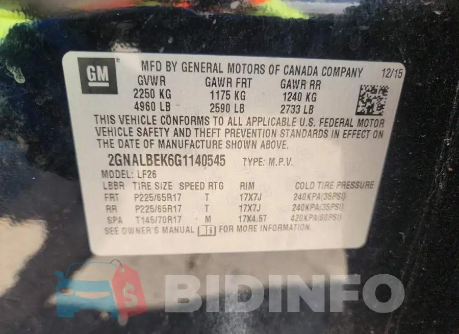 2GNALBEK6G1140545 Photo# 13