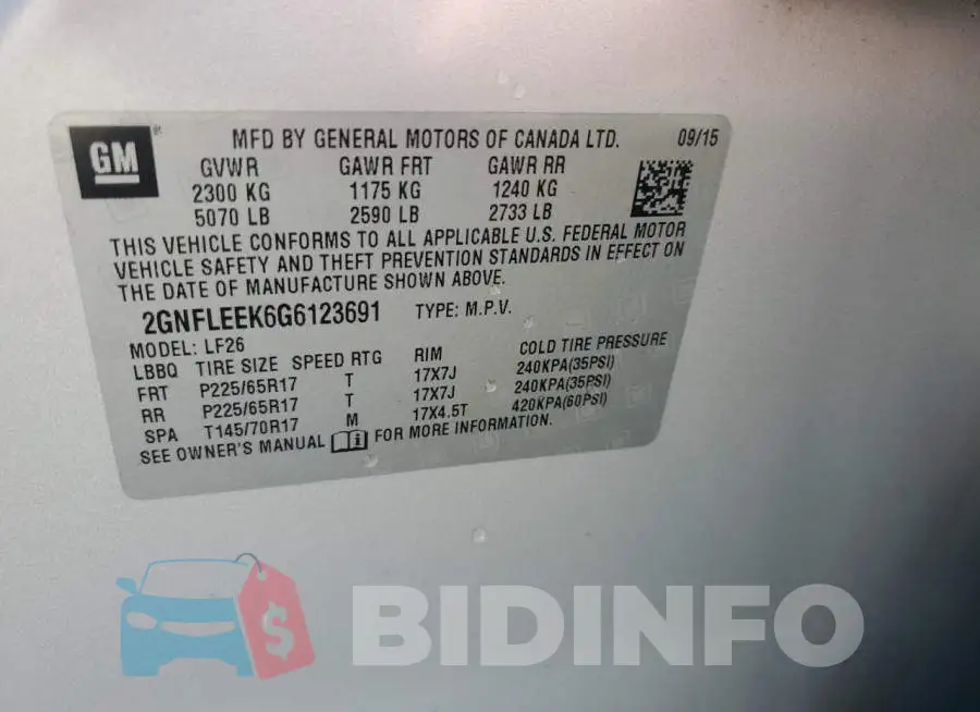 2GNFLEEK6G6123691 Photo# 13
