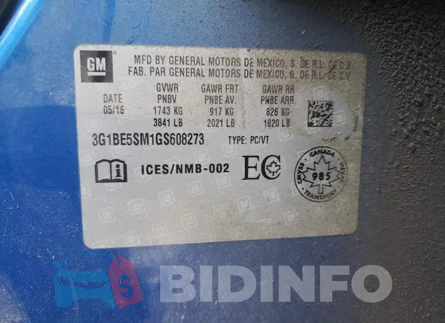 3G1BE5SM1GS608273 Photo# 12
