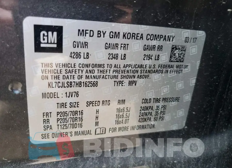 KL7CJLSB7HB162568 Photo# 13