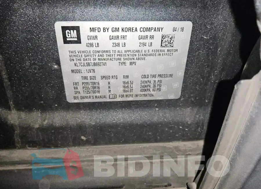 KL7CJLSB7JB692741 Photo# 13