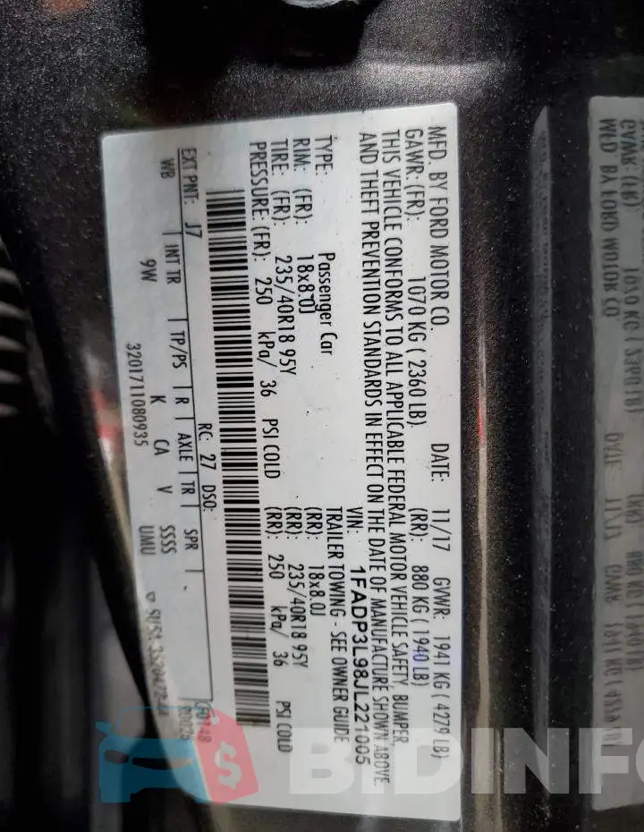 1FADP3L98JL221005 Photo# 13