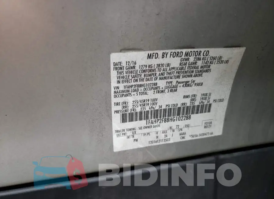 1FAHP2F88HG102288 Photo# 12