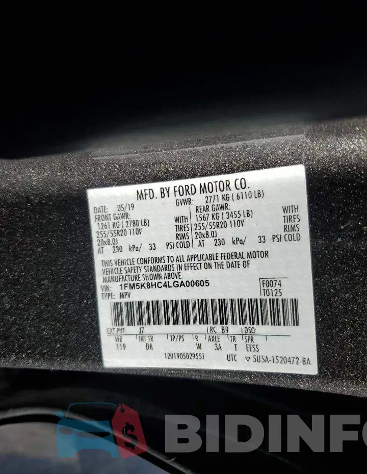 1FM5K8HC4LGA00605 Photo# 13