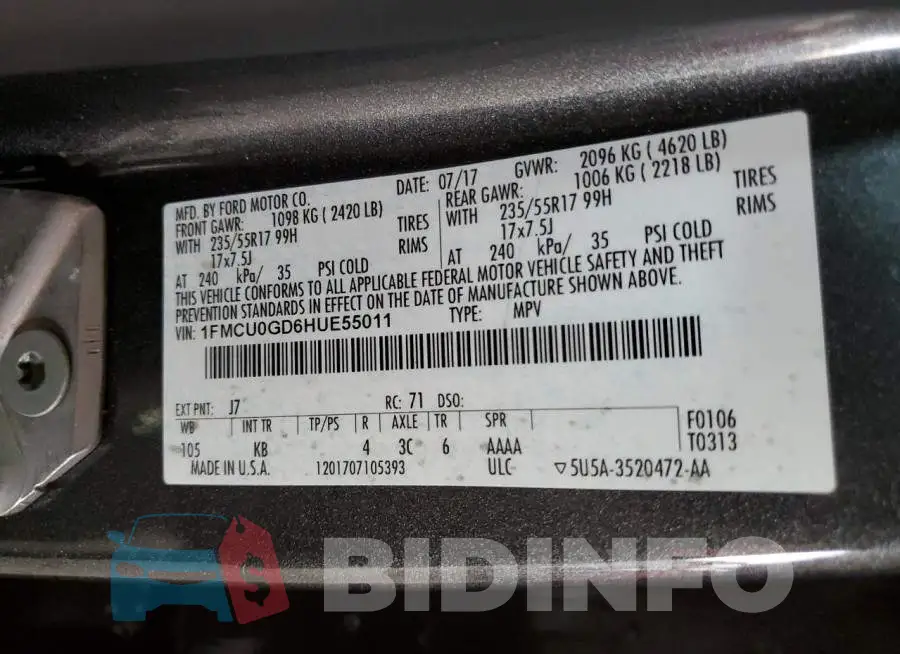 1FMCU0GD6HUE55011 Photo# 12