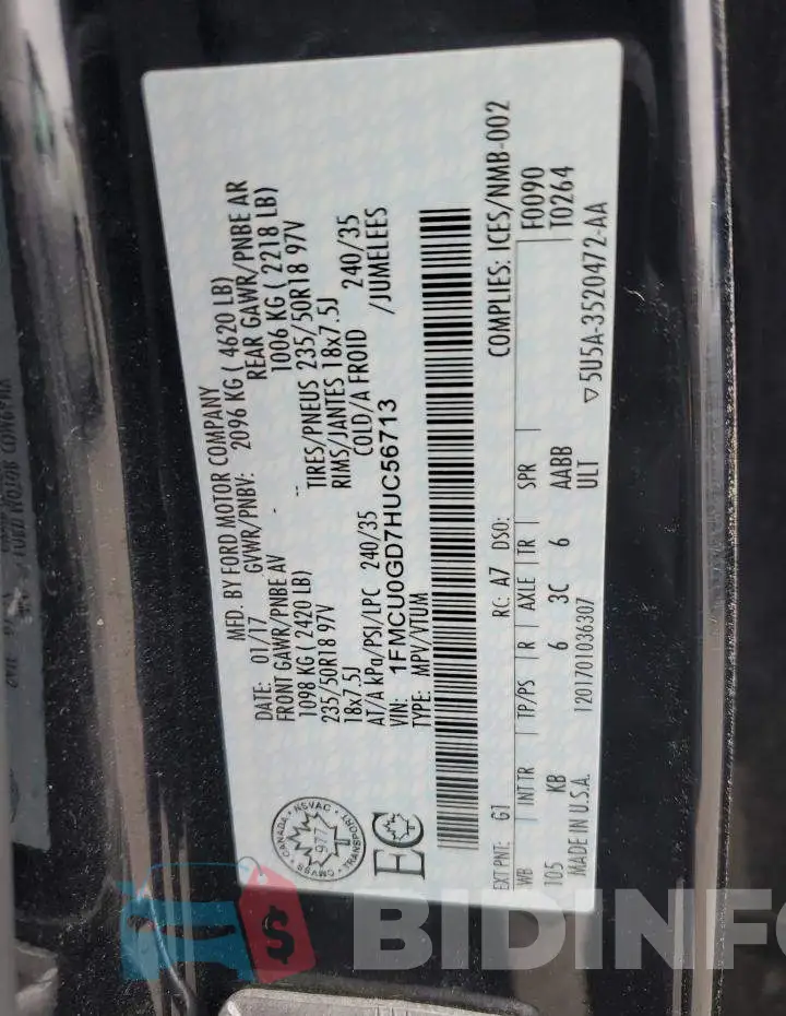 1FMCU0GD7HUC56713 Photo# 14