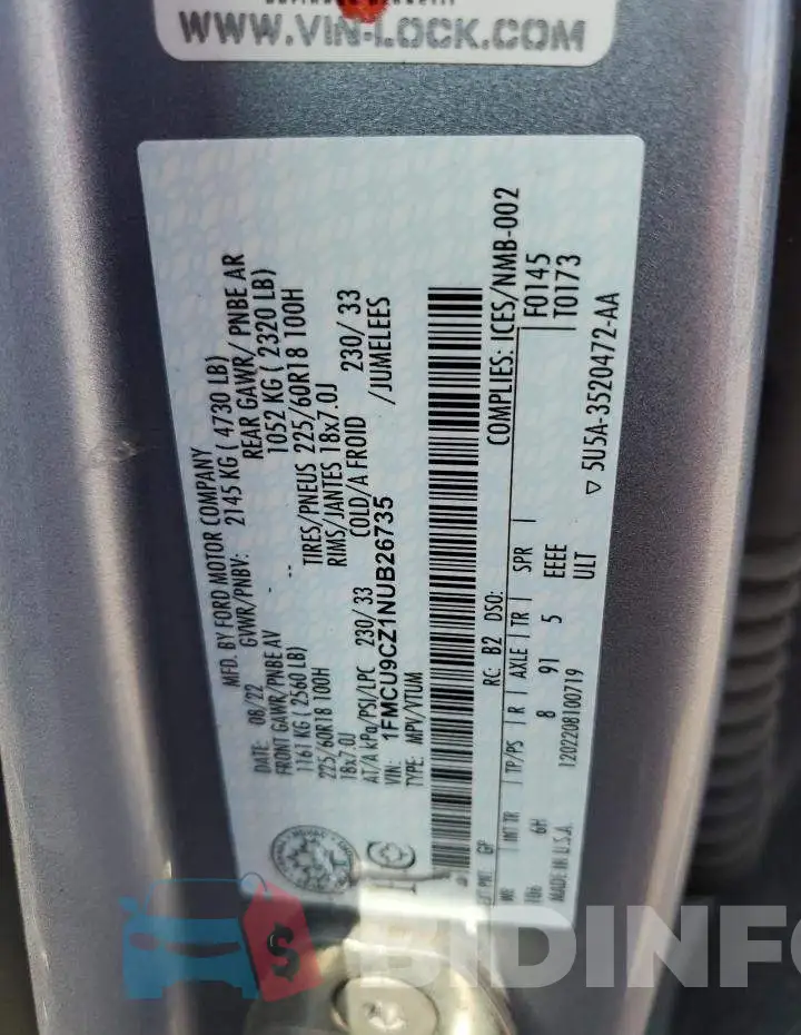 1FMCU9CZ1NUB26735 Photo# 12