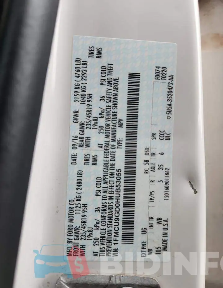 1FMCU9GD0HUB53055 Photo# 12