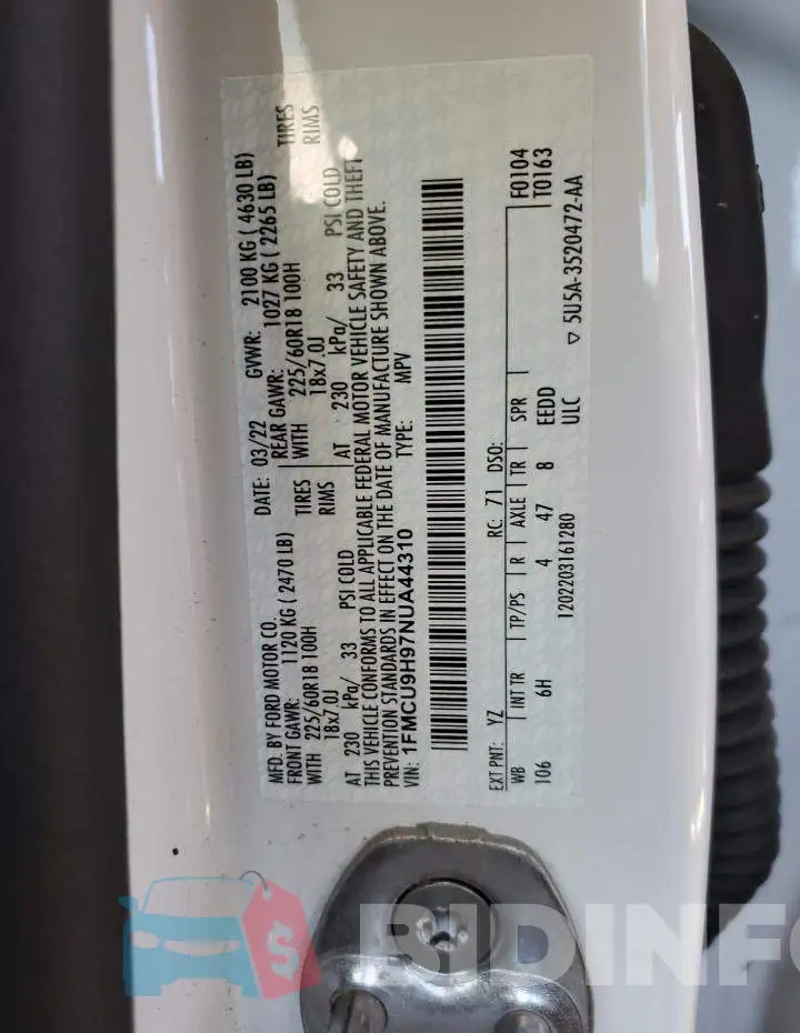 1FMCU9H97NUA44310 Photo# 12