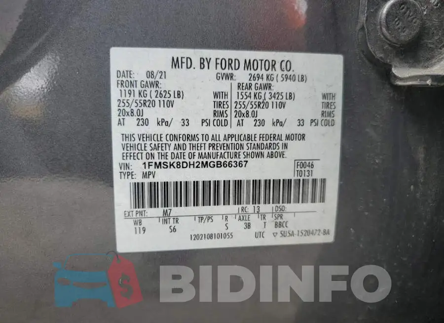 1FMSK8DH2MGB66367 Photo# 13