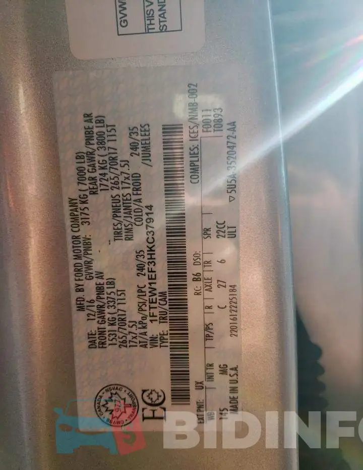 1FTEW1EF3HKC37914 Photo# 12