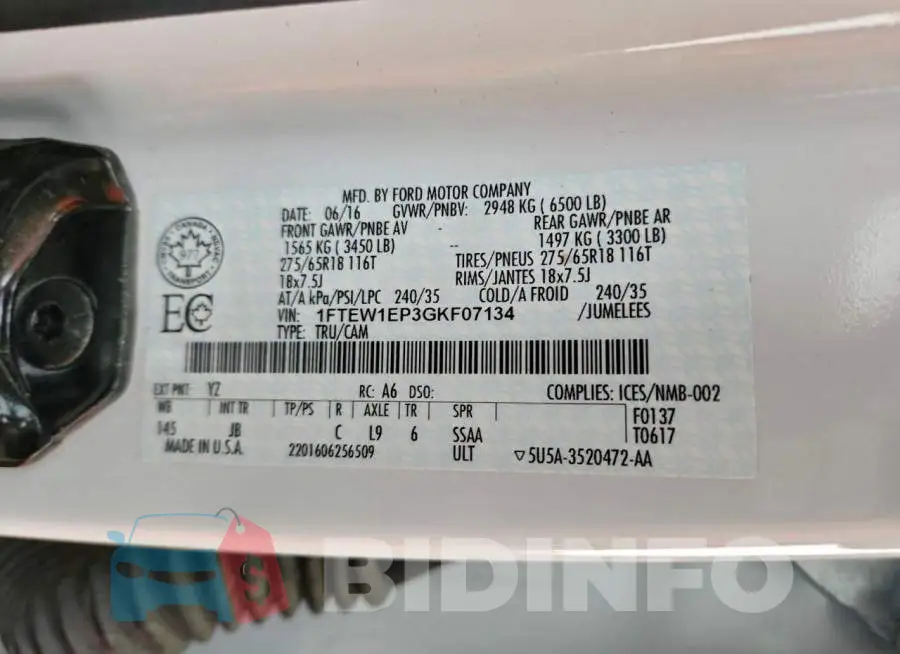 1FTEW1EP3GKF07134 Photo# 13
