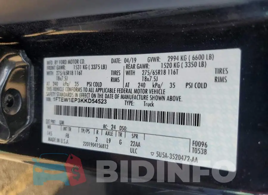 1FTEW1EP3KKD54523 Photo# 12