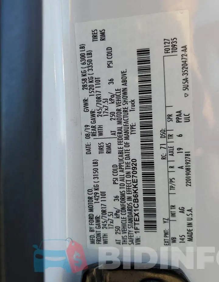 1FTEX1CB6KKE70920 Photo# 12