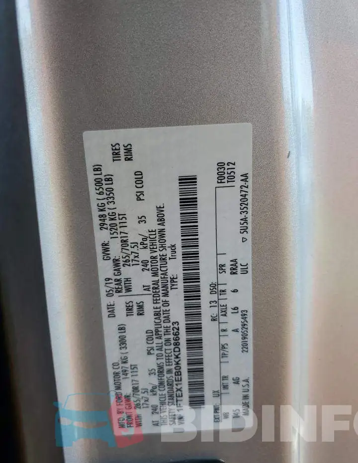 1FTEX1EB0KKD86623 Photo# 12