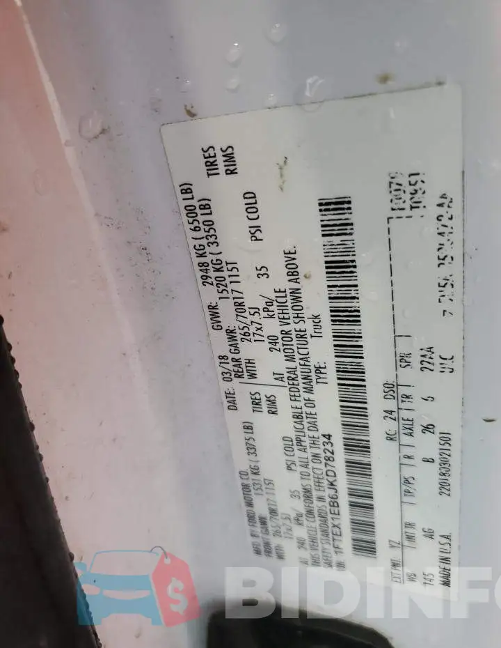 1FTEX1EB6JKD78234 Photo# 12