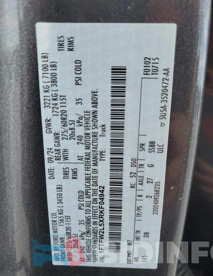 1FTFW2L5XRKF04942 Photo# 12