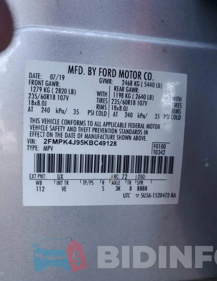 2FMPK4J95KBC49128 Photo# 13